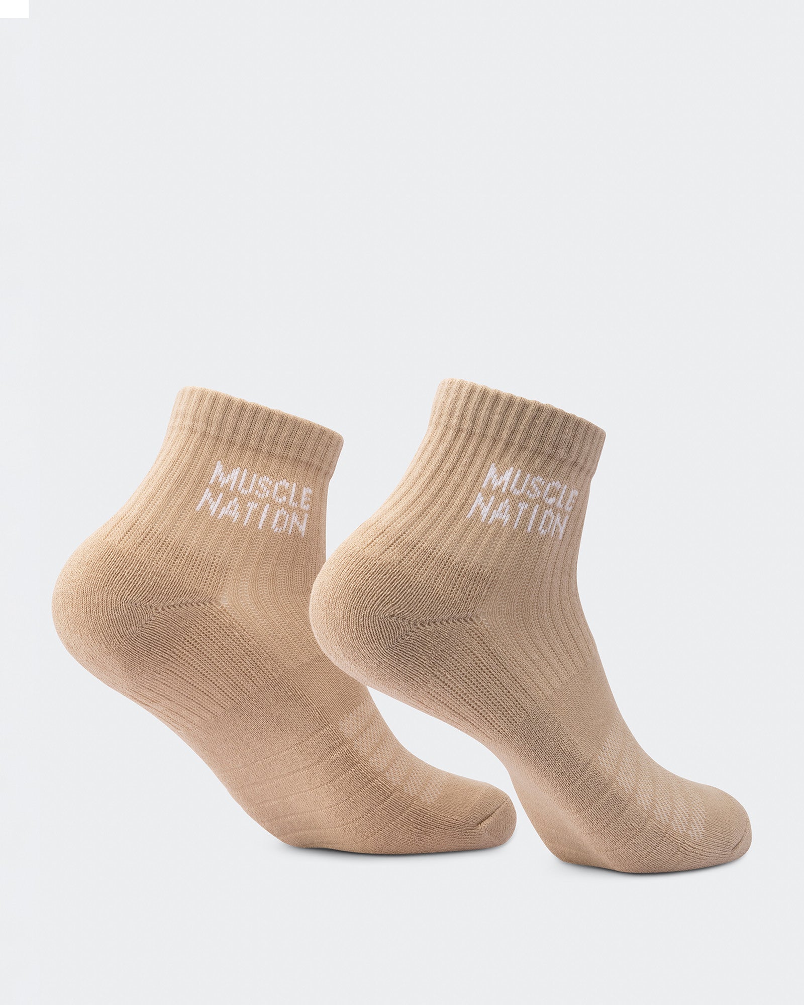 Womens 1/4 Crew Sock (2X Pack) - White / Stone-Socks-ACC1125205WHTSTN-MNAPPRL47939-3-Muscle Nation