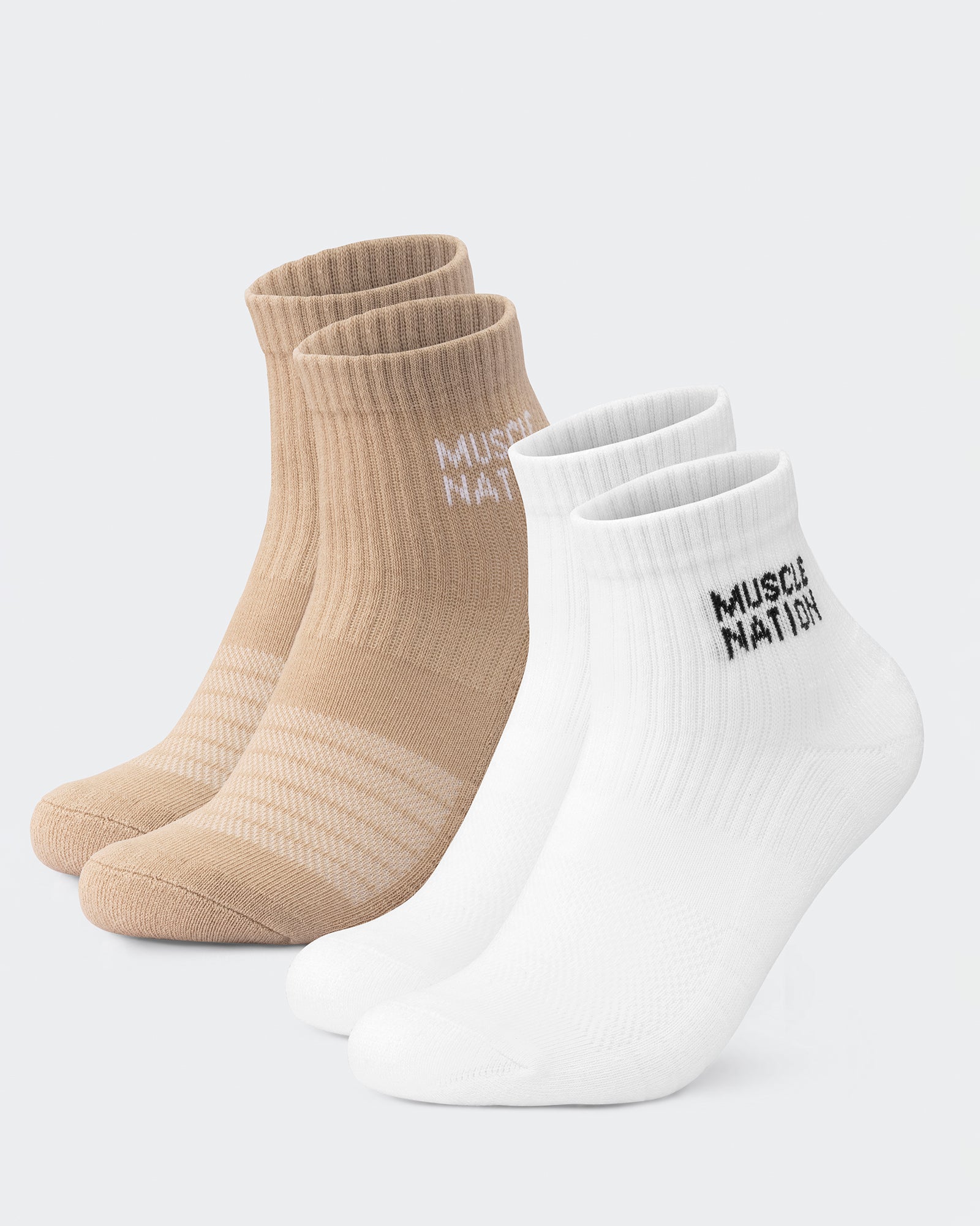 Womens 1/4 Crew Sock (2X Pack) - White / Stone