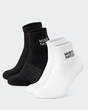 Womens 1/4 Crew Sock (2X Pack) Black / White - Muscle Nation gym socks