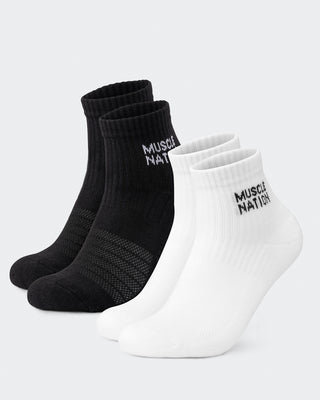 Womens 1/4 Crew Sock (2X Pack) - Black / White-Socks-ACC1125205BLKWHT-MNAPPRL47940-1-Muscle Nation