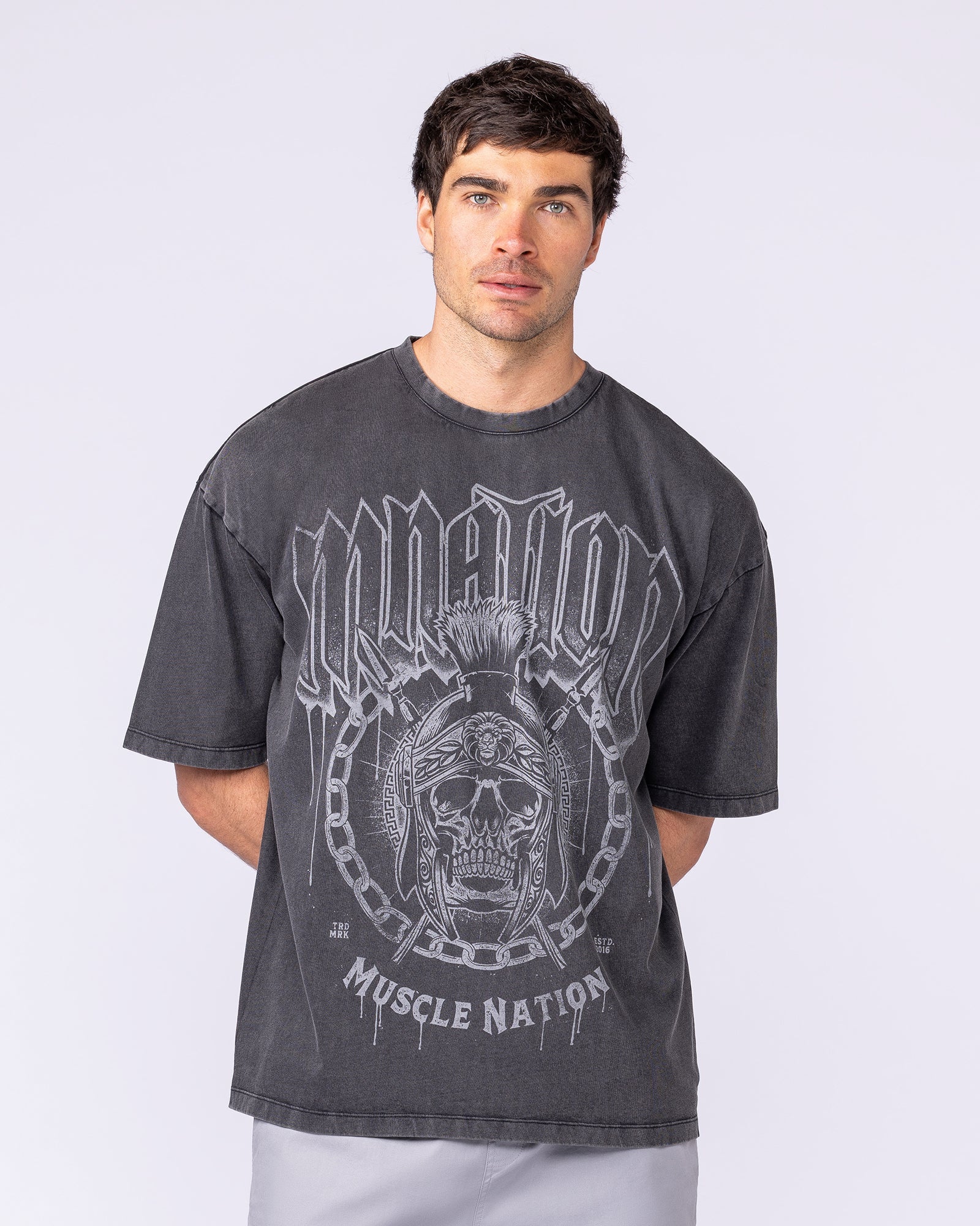 Spartan Oversized Vintage Tee Washed Black - Muscle Nation men's gym tee