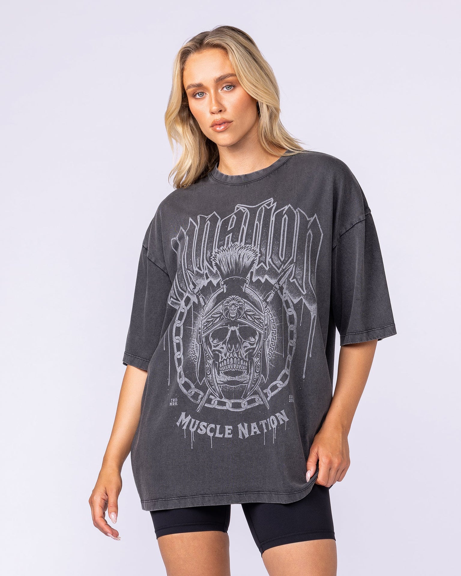 Spartan Oversized Vintage Tee - Washed Black-T-Shirts-XS-1125182WSHBLK-XS-MNAPPRL47721-7-Muscle Nation