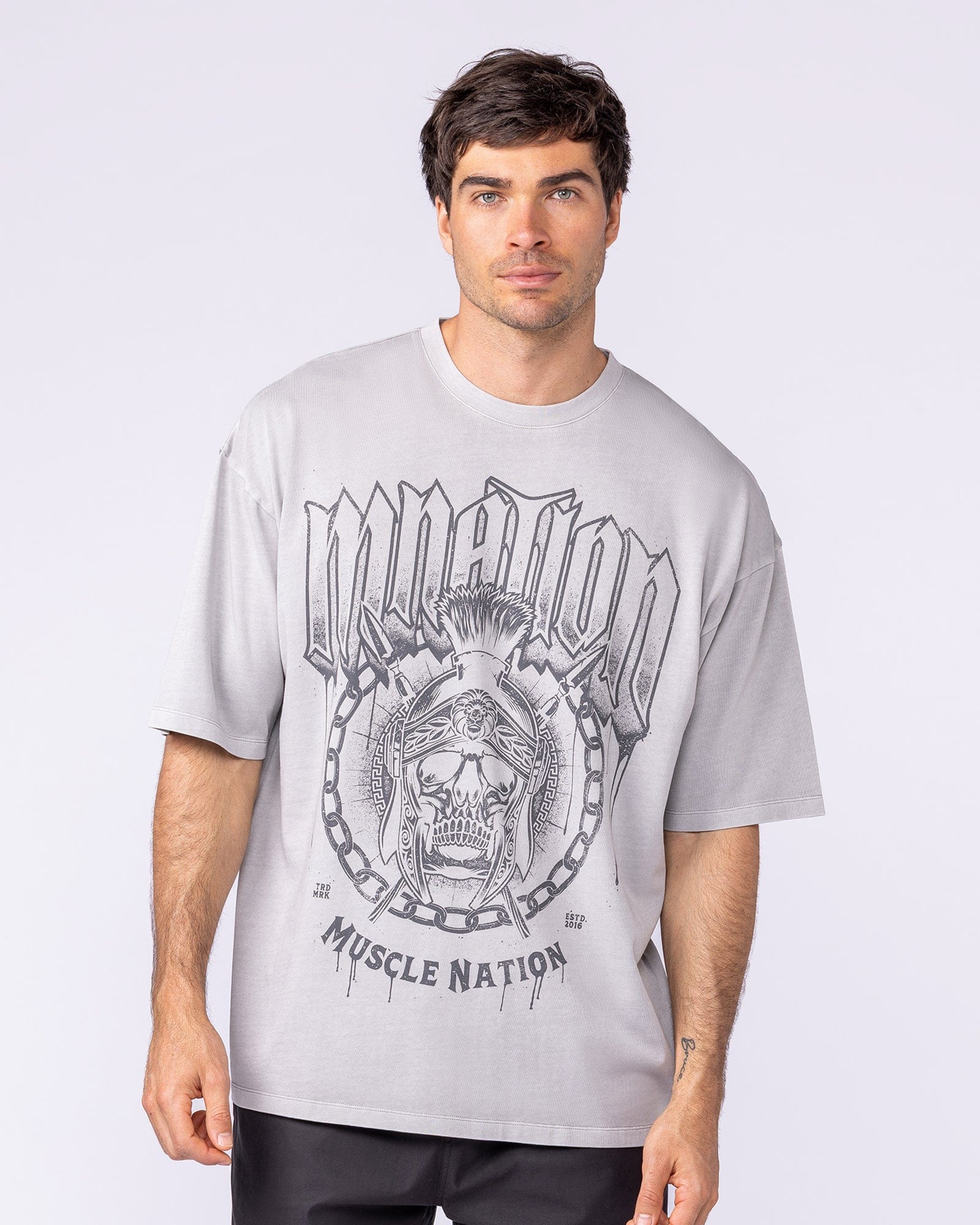 Spartan Oversized Vintage Tee Washed Quiet Grey - Muscle Nation men's gym tee