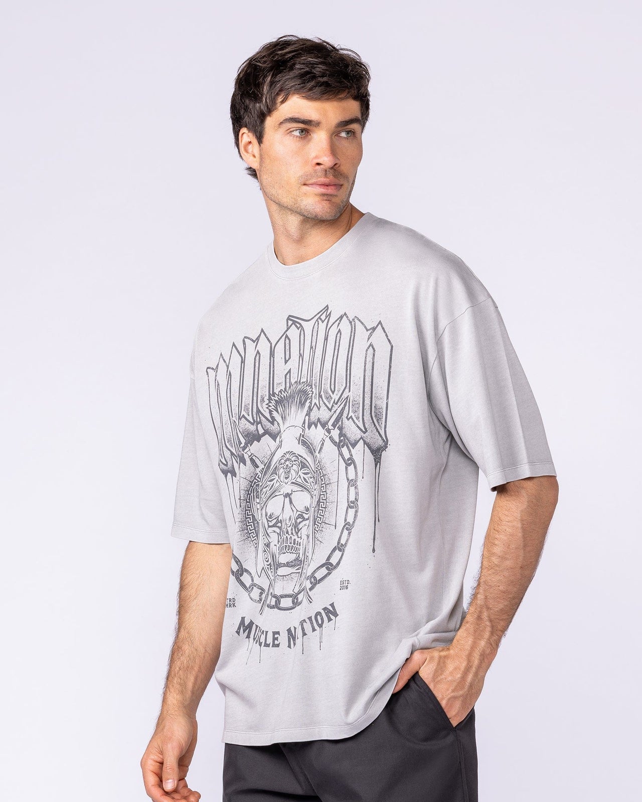 Spartan Oversized Vintage Tee Washed Quiet Grey - Muscle Nation men's gym tee, view 3