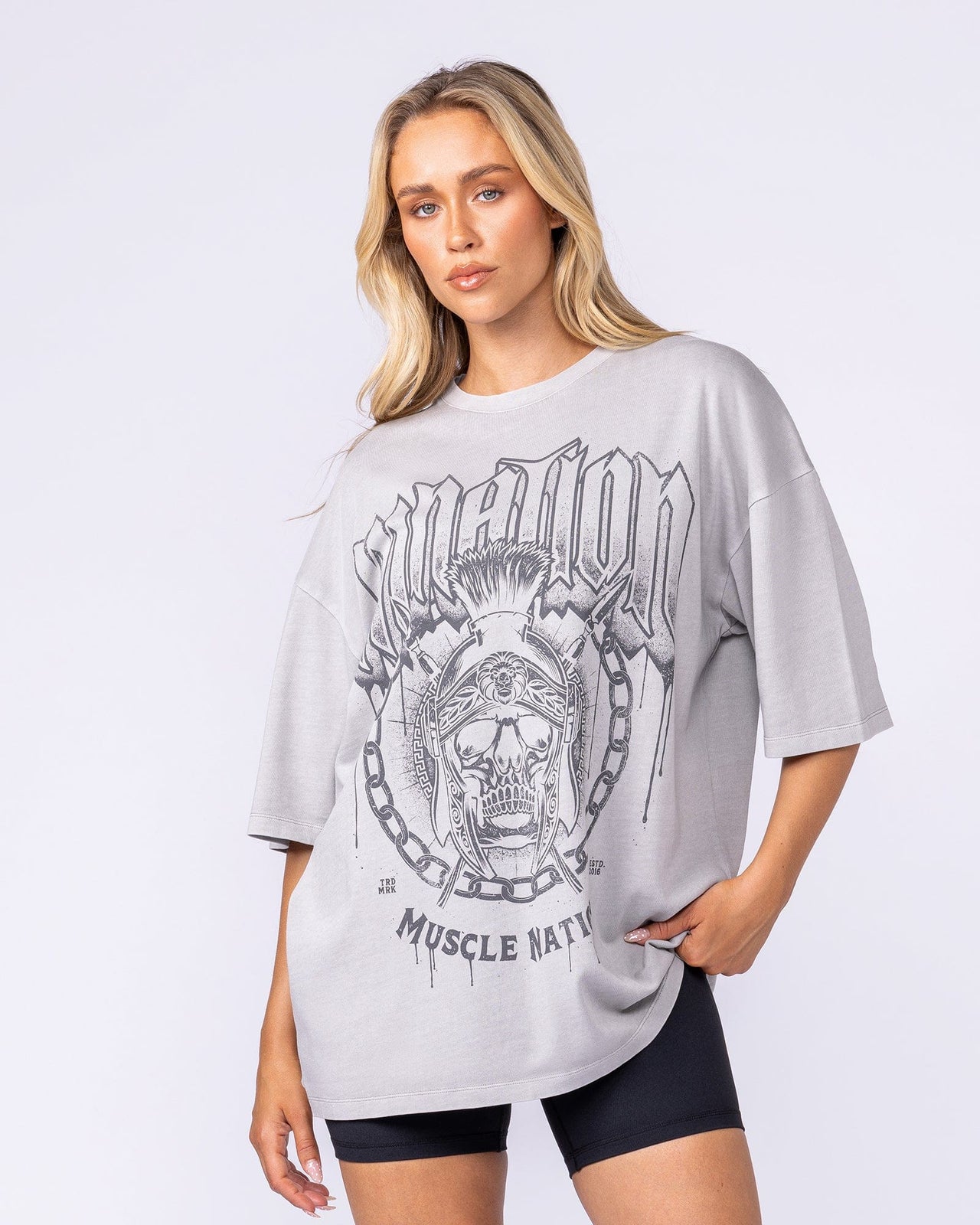 Spartan Oversized Vintage Tee Washed Quiet Grey - Muscle Nation men's gym tee, view 7