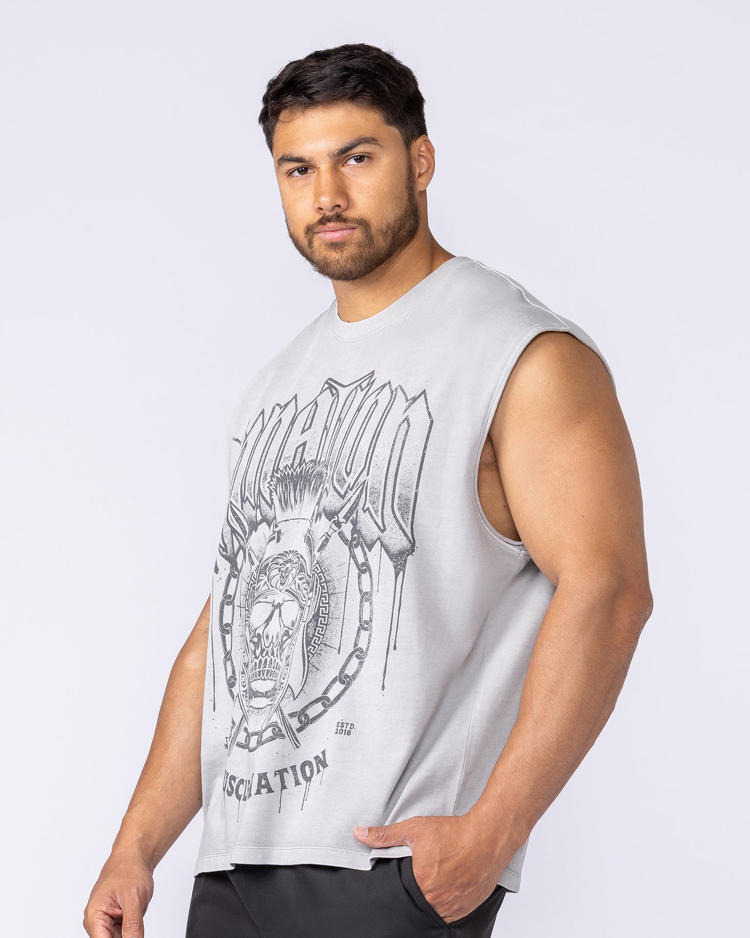 Spartan Vintage Boxy Muscle Tank - Washed Quiet Grey-Singlets & Tanks-S-1125139WQUTGRY-S-MNAPPRL47737-3-Muscle Nation