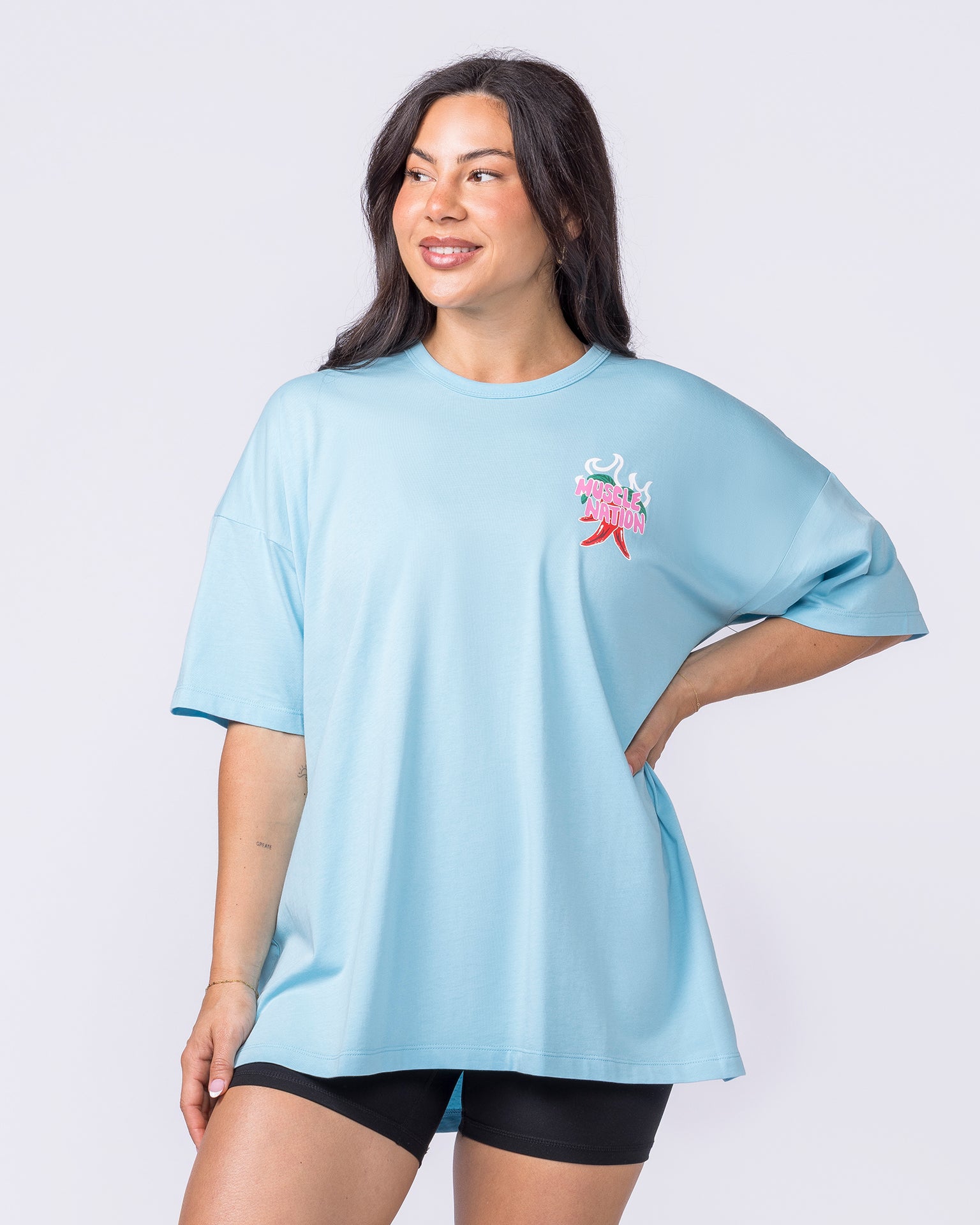 Super Hot Oversized Tee - Lagoon-T-Shirts-XXS-012623LGN-XXS-MNAPPRL48823-3-Muscle Nation