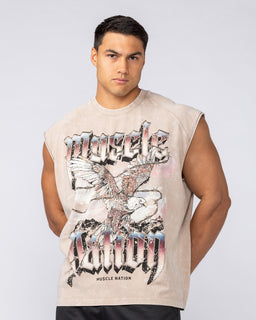 Take Flight Vintage Boxy Muscle Tank Washed Beige - Muscle Nation men's muscle tank