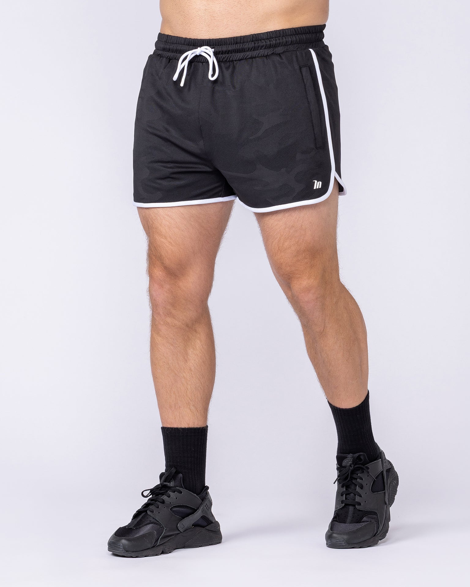 Tech Camo Retro Shorts - Black Camo-Shorts-S-112550BLKCAMO-S-MNAPPRL47125-3-Muscle Nation