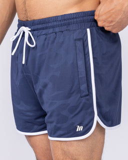 Tech Camo Retro Shorts Navy Camo - Muscle Nation men's gym shorts