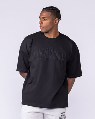 Varsity Oversized Boxy Tee - Black-T-Shirts-XS-112566BLK-XS-MNAPPRL47155-1-Muscle Nation