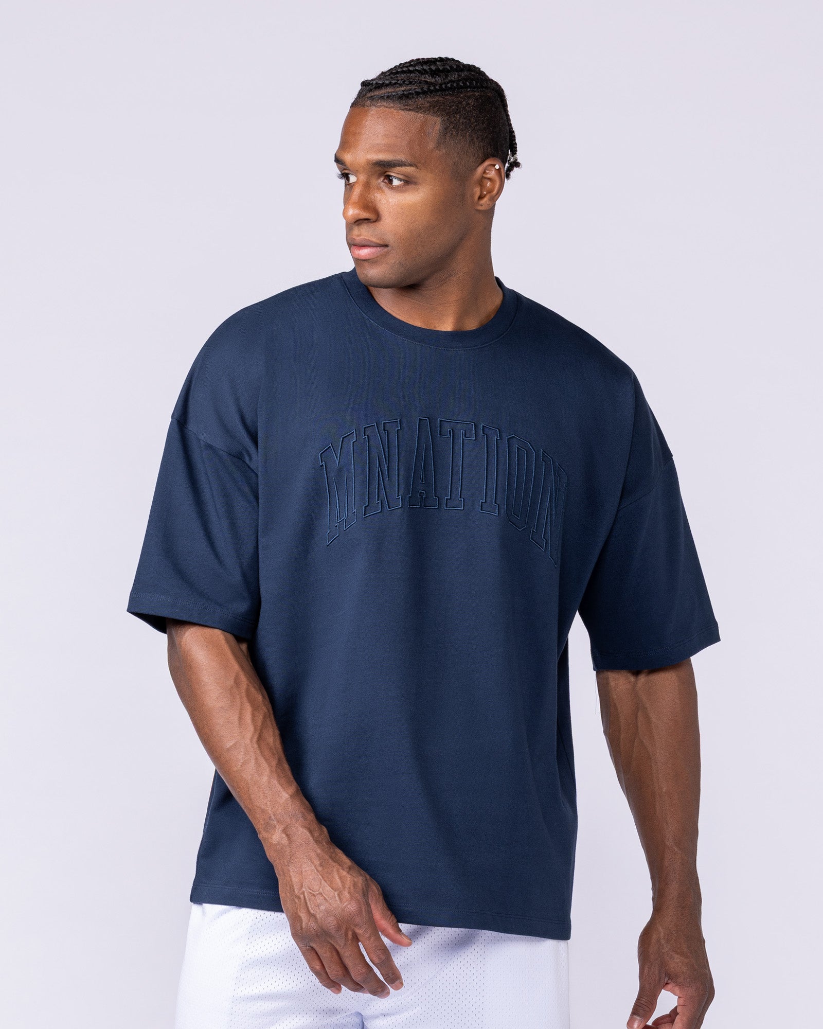 Varsity Oversized Boxy Tee - Navy-T-Shirts-XS-112566NAVY-XS-MNAPPRL47147-1-Muscle Nation