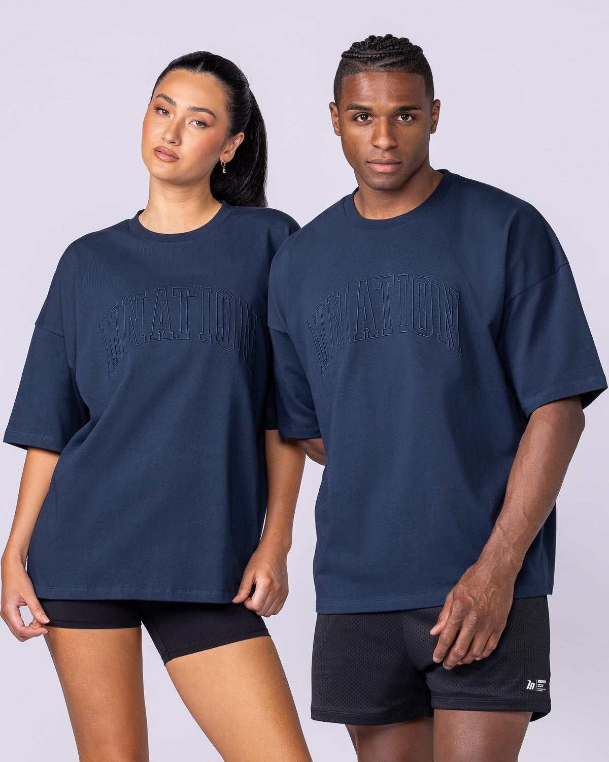 Varsity Oversized Boxy Tee in Navy - Muscle Nation, view 7