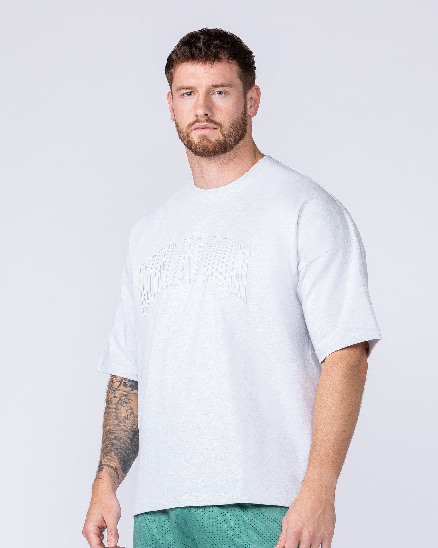 Varsity Oversized Boxy Tee - Snow Grey Marl-T-Shirts-XS-112566SNGRYMR-XS-MNAPPRL47139-3-Muscle Nation