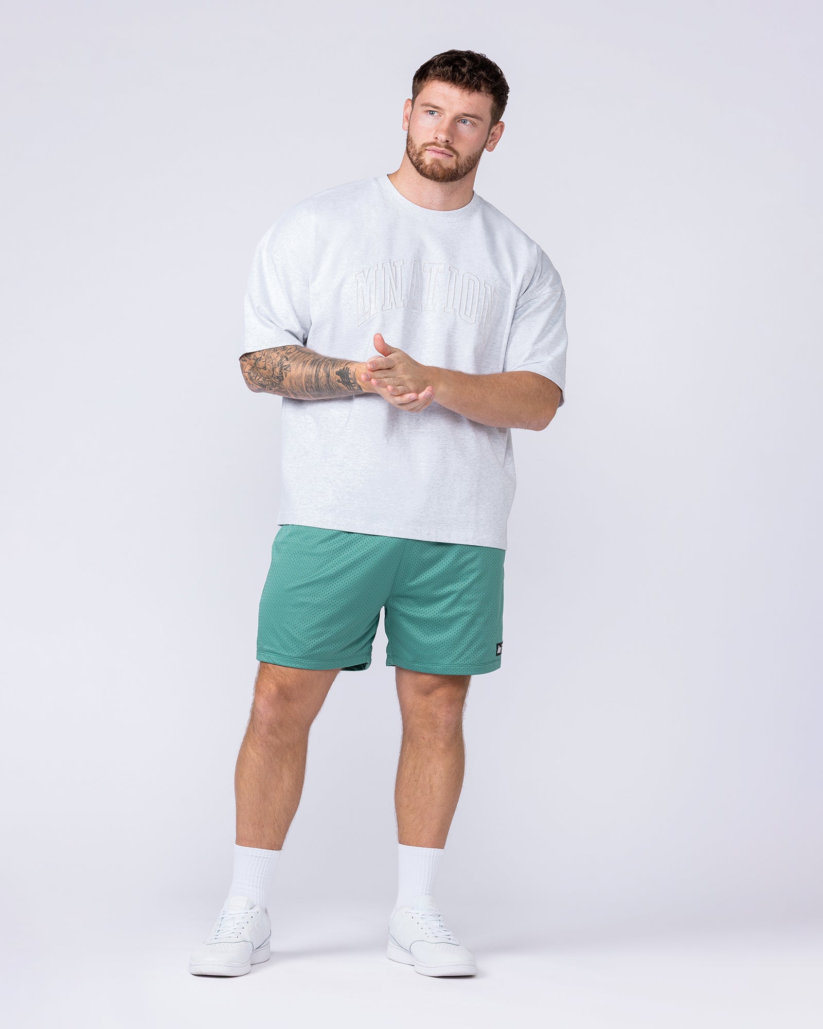 Varsity Oversized Boxy Tee - Snow Grey Marl-T-Shirts-XS-112566SNGRYMR-XS-MNAPPRL47139-4-Muscle Nation