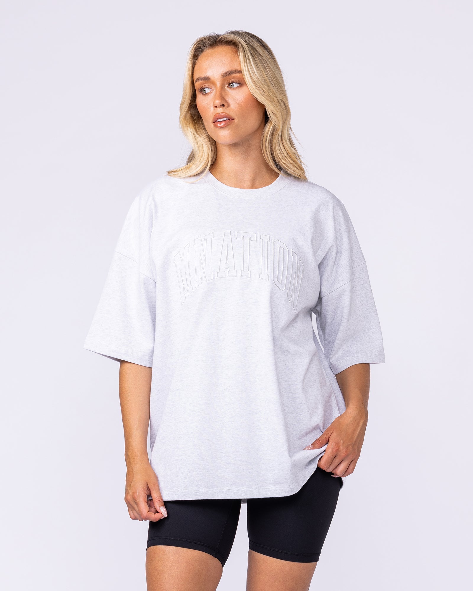 Varsity Oversized Boxy Tee - Snow Grey Marl-T-Shirts-XS-112566SNGRYMR-XS-MNAPPRL47139-6-Muscle Nation
