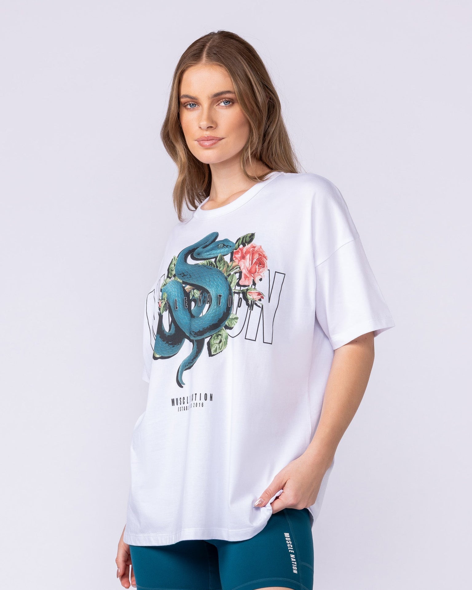 Viper Oversized Tee - White-T-Shirts-XXS-1125228WHT-XXS-MNAPPRL45057-4-Muscle Nation