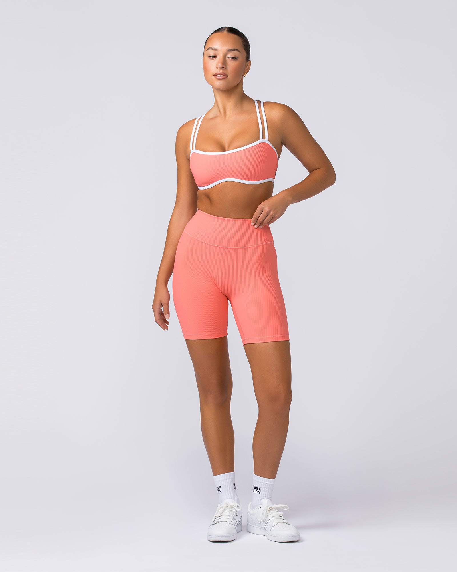 Zero Rise Rib Bike Shorts - Sunset Coral-Shorts-XXS-112375SUNSCRL-XXS-MNAPPRL27866-6-Muscle Nation