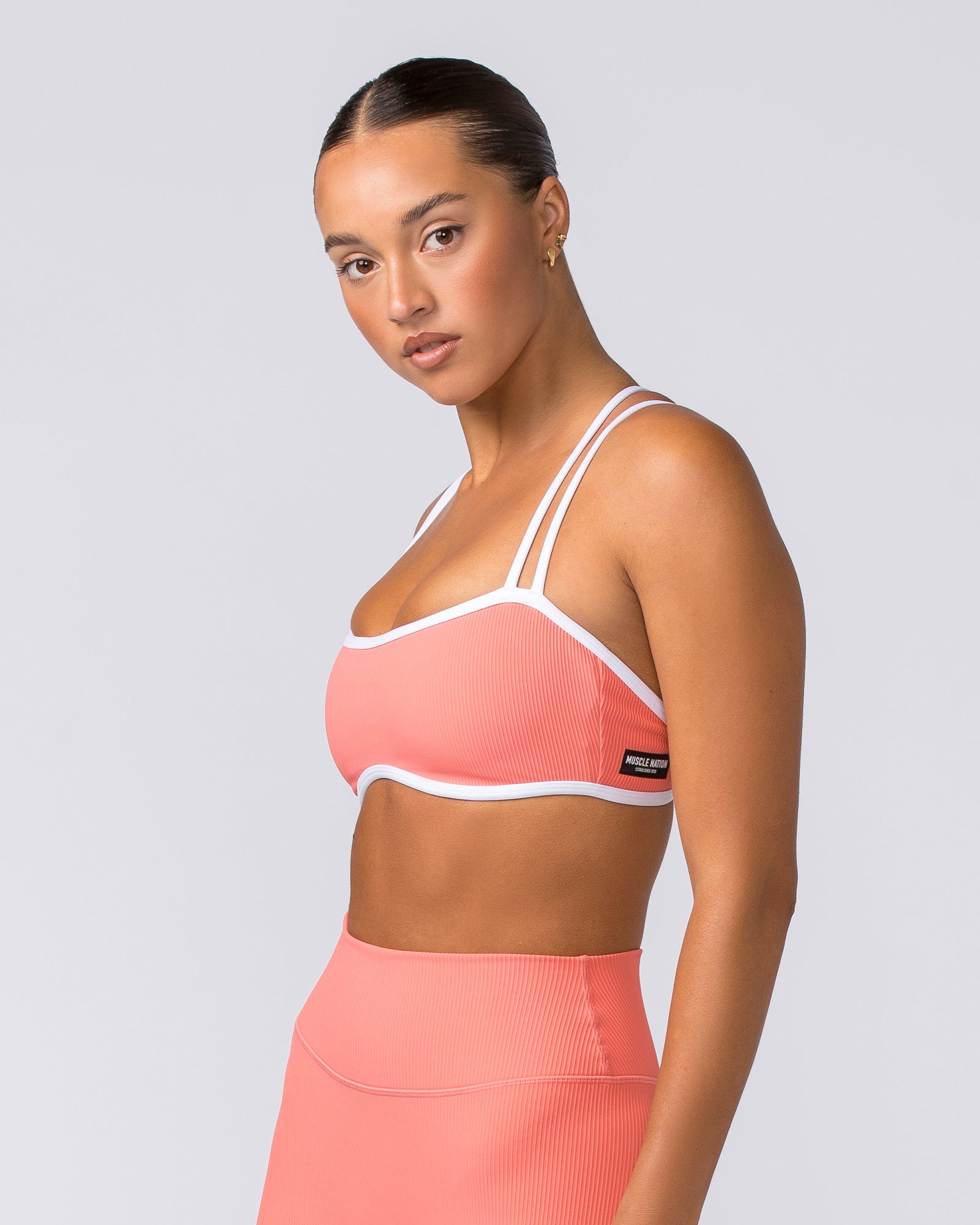Curves Rib Bralette - Sunset Coral-Bralettes-XS-112373SUNSCRL-XS-MNAPPRL27759-3-Muscle Nation