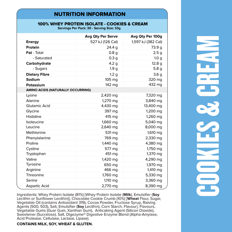 WHEY Protein Isolate - Cookies & Cream - 30 serves-Whey Protein Powders-MNSUPPS0066-9359054001336-2-Muscle Nation