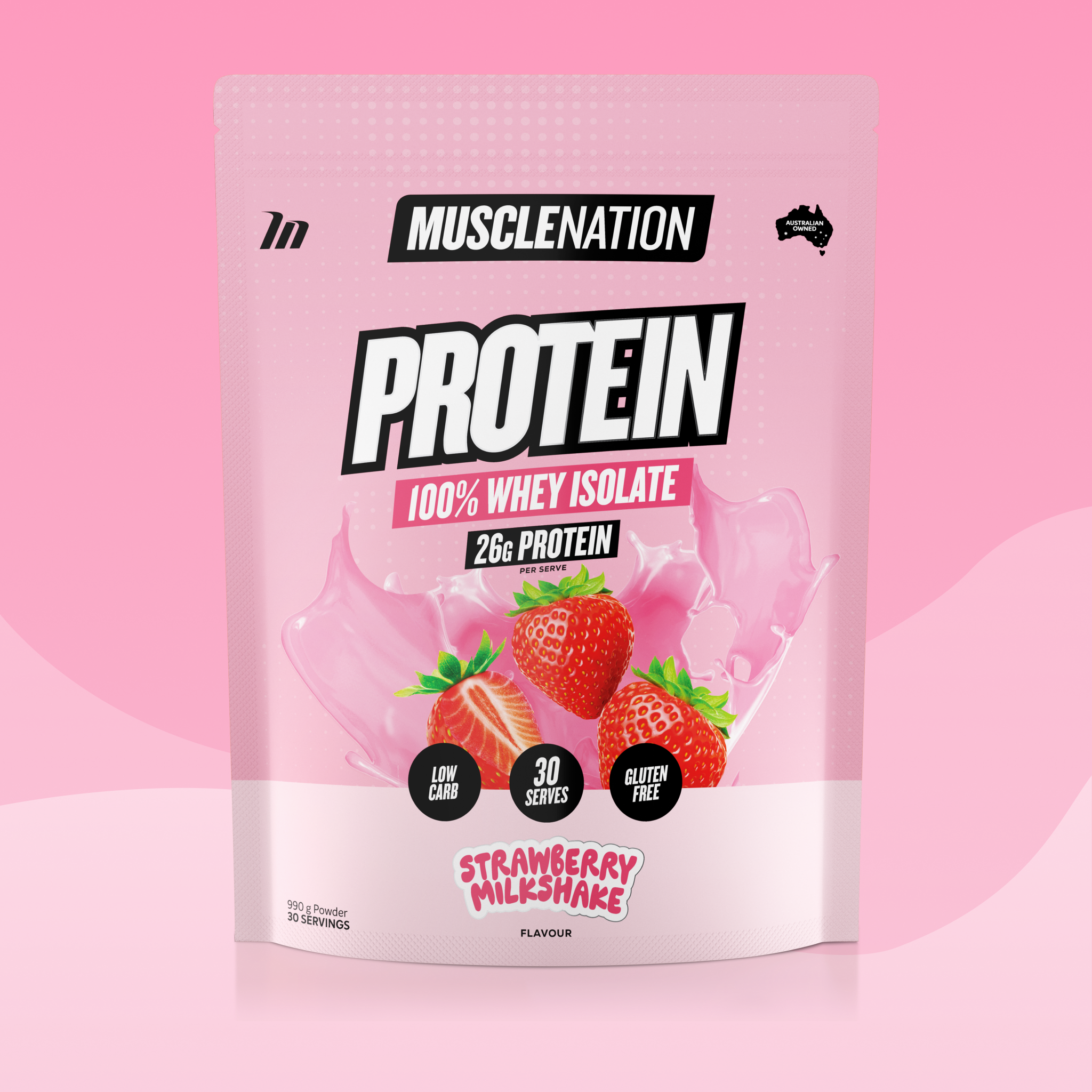 WHEY Protein Isolate - Strawberry Milkshake - 30 serves-Whey Protein Powders-MNSUPPS0321-9359054001343-1-Muscle Nation