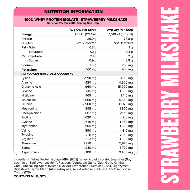 WHEY Protein Isolate - Strawberry Milkshake - 30 serves-Whey Protein Powders-MNSUPPS0321-9359054001343-2-Muscle Nation