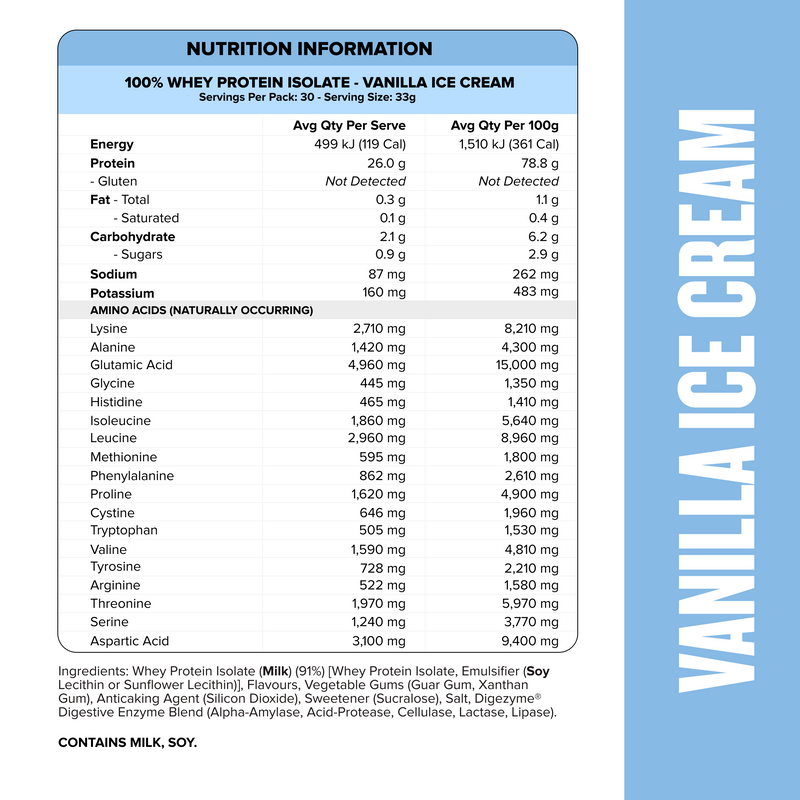 WHEY Protein Isolate - Vanilla Ice Cream - 30 serves-Whey Protein Powders-MNSUPPS0015-9359054001329-2-Muscle Nation