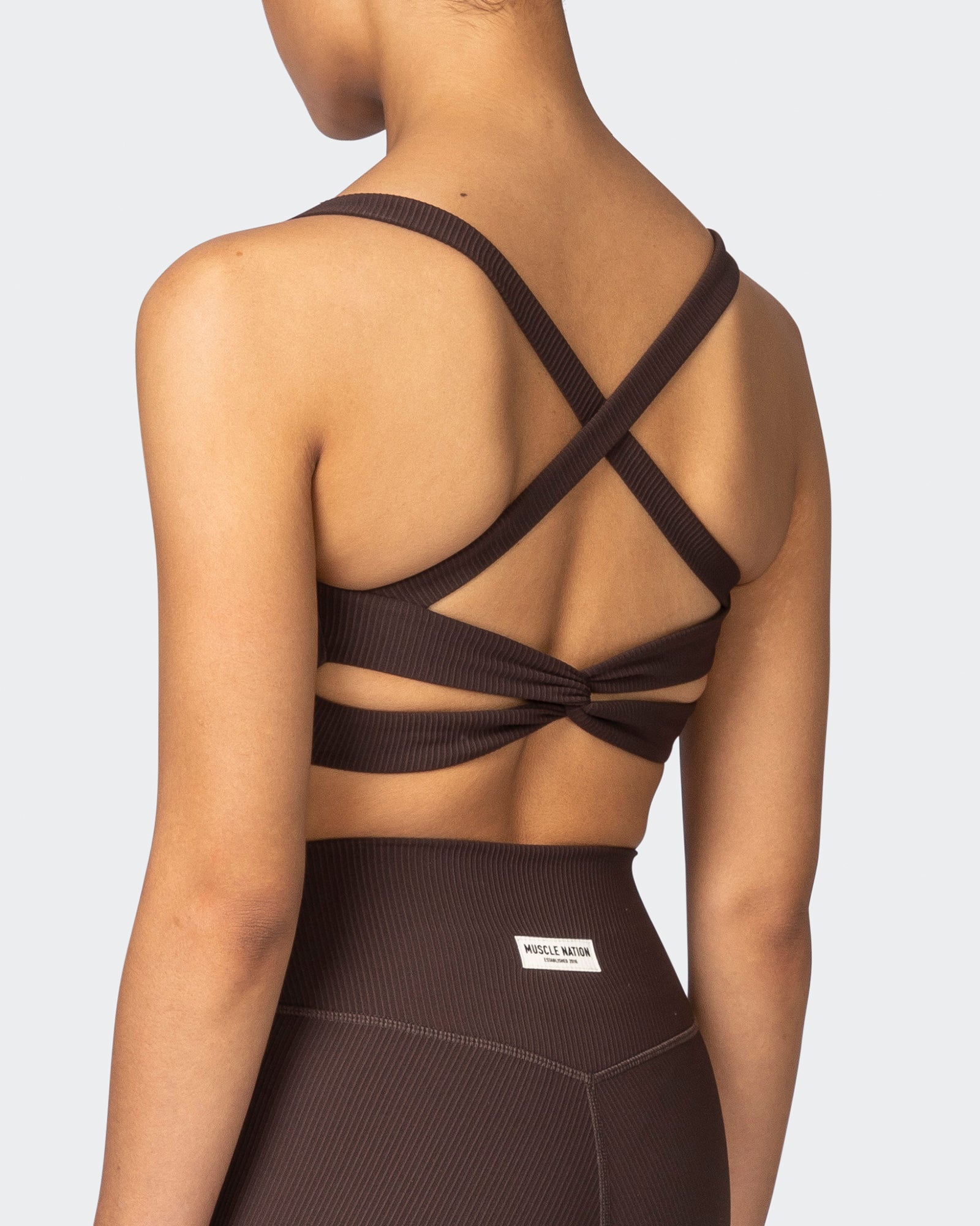 Twist Rib Bra - Cocoa-Sports Bras-XS-042303COCOA-XS-MNAPPRL23281-5-Muscle Nation