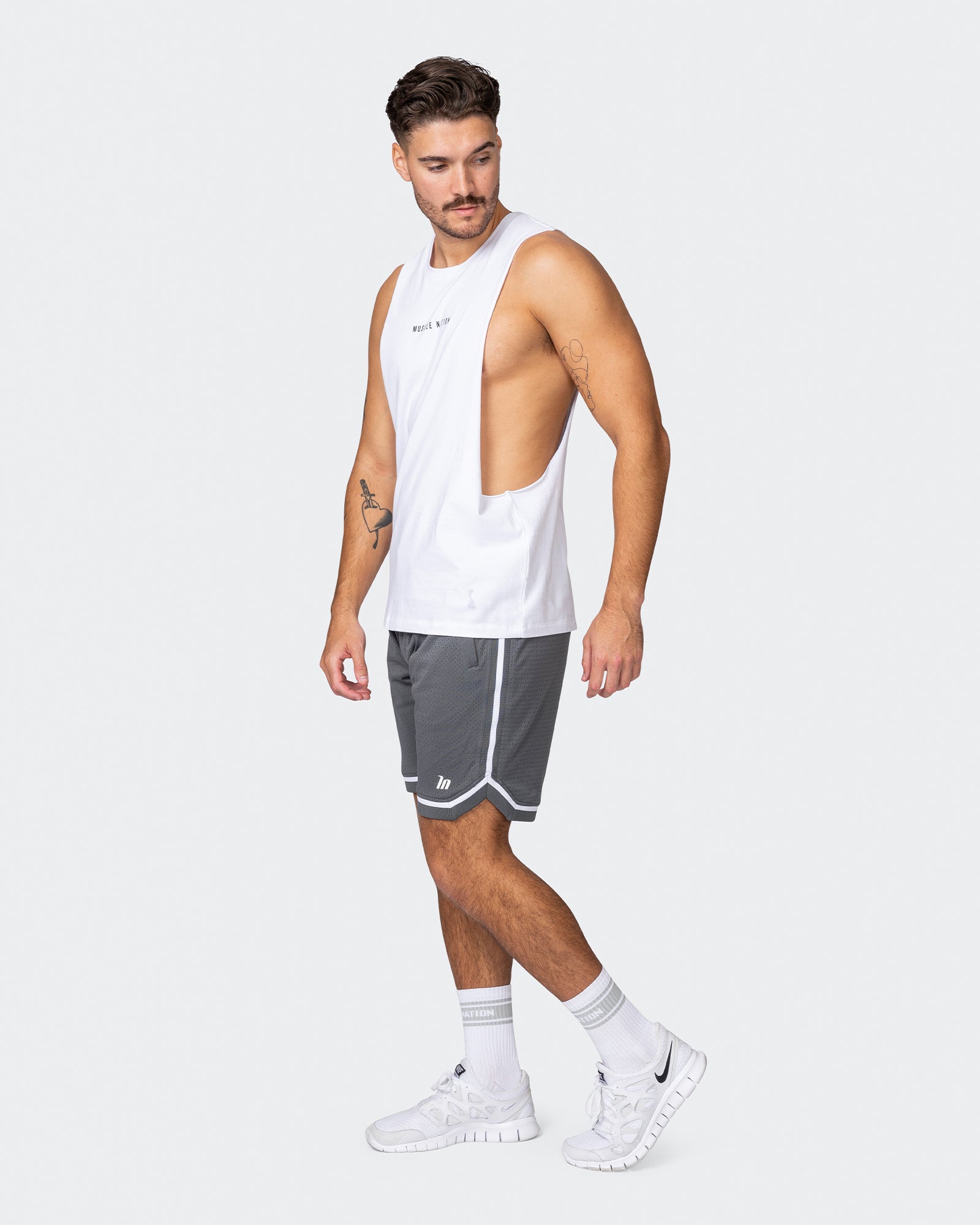 Ultra Drop Arm Tank - White-Singlets & Tanks-S-042357WHT-S-MNAPPRL22207-7-Muscle Nation