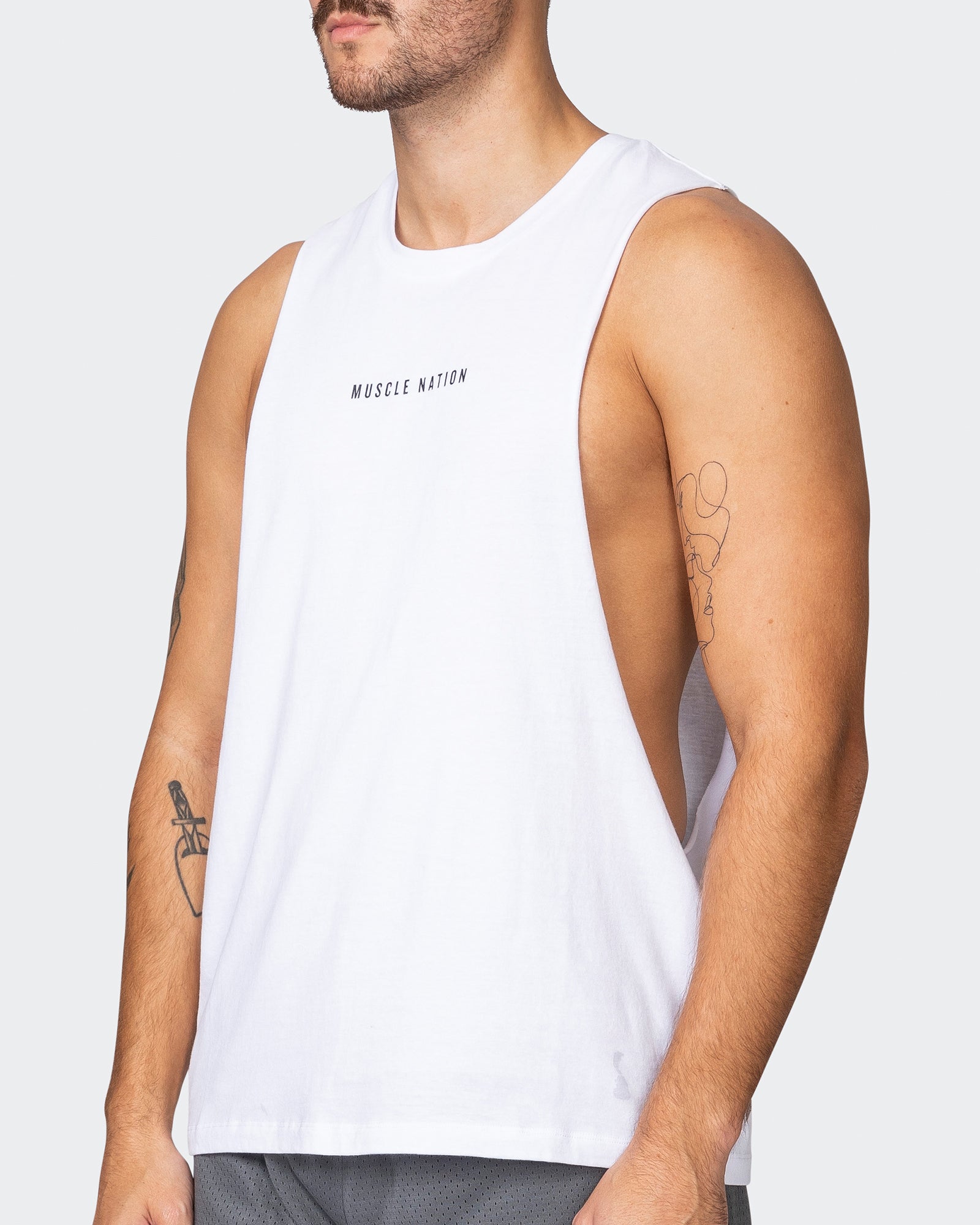Ultra Drop Arm Tank - White-Singlets & Tanks-S-042357WHT-S-MNAPPRL22207-3-Muscle Nation