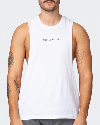 Ultra Drop Arm Tank - White-Singlets & Tanks-S-042357WHT-S-MNAPPRL22207-2-Muscle Nation