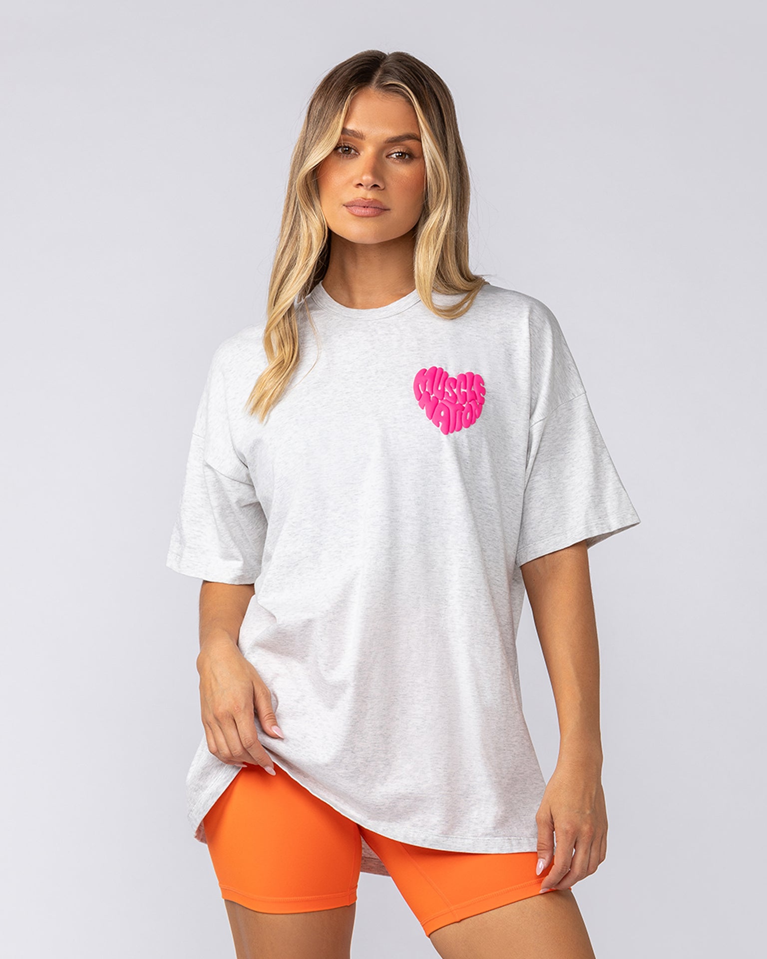 Peachy Oversized Tee - Snow Grey Marl-T-Shirts-XXS-052520SNGRYMR-XXS-MNAPPRL43353-2-Muscle Nation