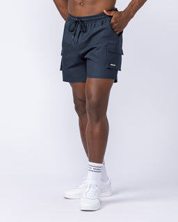 Daily Cargo 5" Shorts - Navy (Silicon Logo)-Shorts-S-112480NVYSIL-S-MNAPPRL35494-1-Muscle Nation