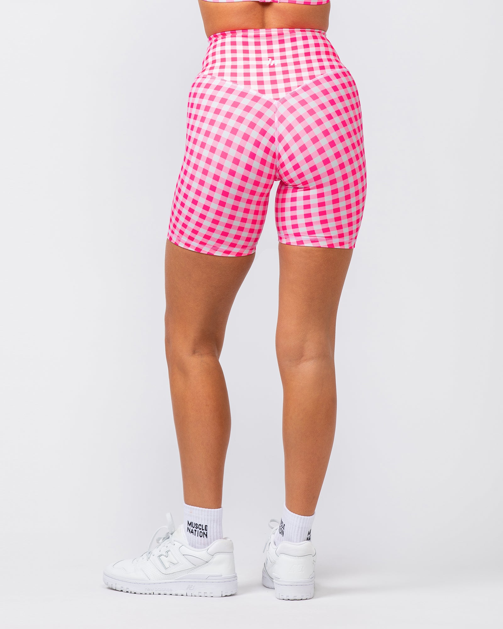 Ultra Aura Bike Shorts - Neon Pink Gingham Print-Shorts-XXS-062407NPGMP-XXS-MNAPPRL31414-8-Muscle Nation