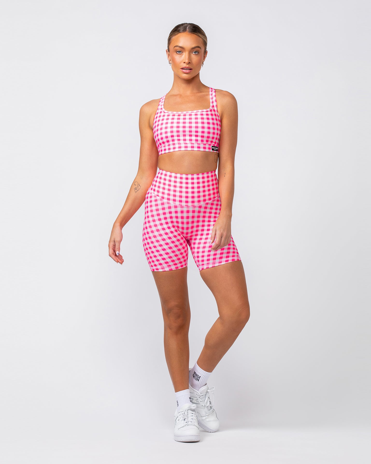 Ultra Aura Bike Shorts - Neon Pink Gingham Print-Shorts-XXS-062407NPGMP-XXS-MNAPPRL31414-9-Muscle Nation