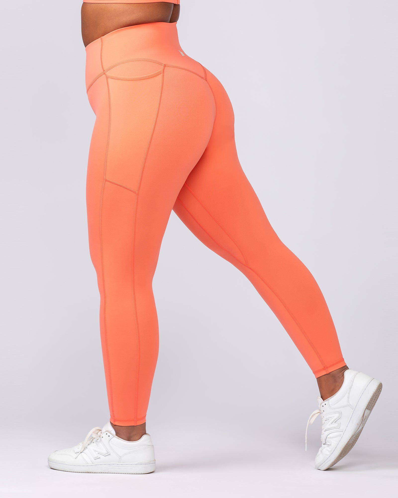 Agility Pocket Ankle Length Leggings - Hot Coral-Leggings-XXS-092406HTCORL-XXS-MNAPPRL40320-4-Muscle Nation
