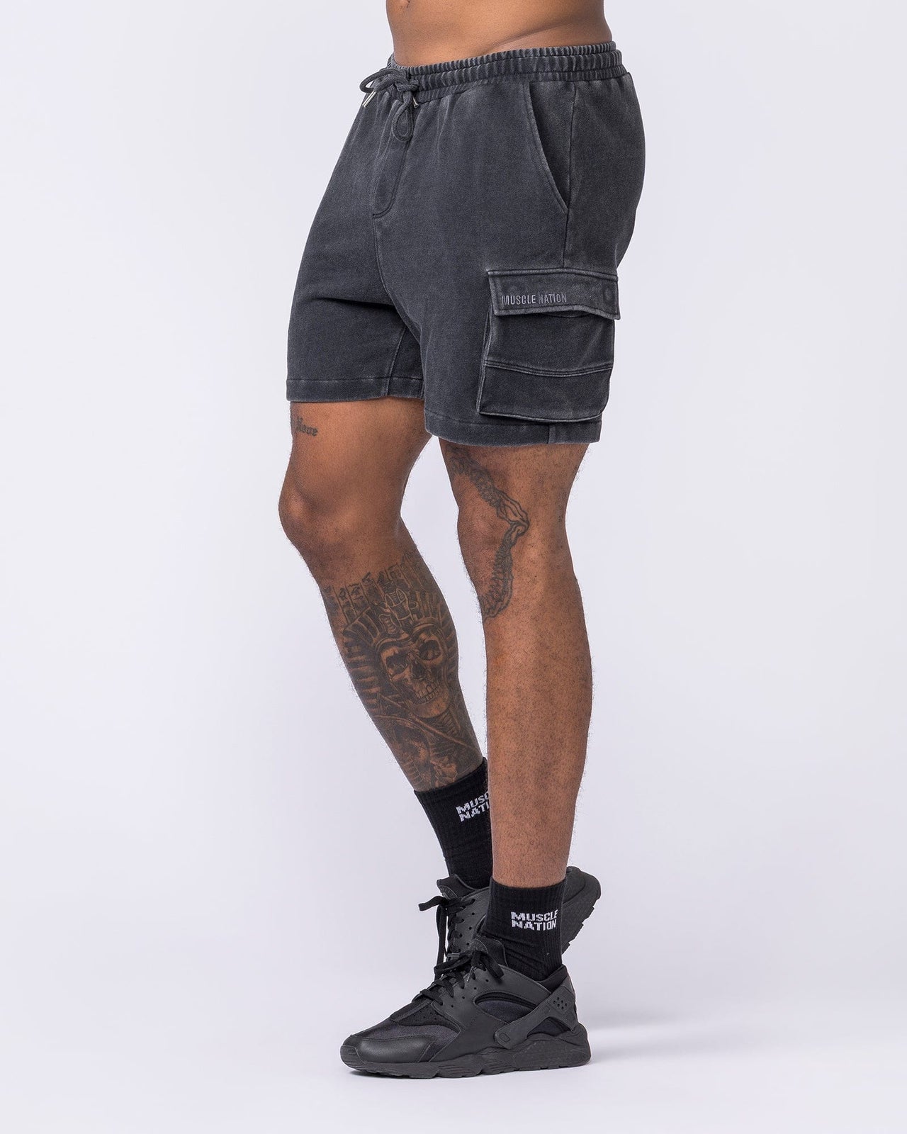 Weekender Vintage Cargo 5" Shorts Washed Black - Muscle Nation men's cargo shorts, view 2