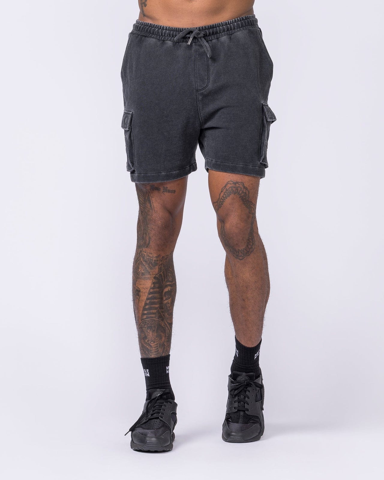 Weekender Vintage Cargo 5" Shorts Washed Black - Muscle Nation men's cargo shorts, view 3