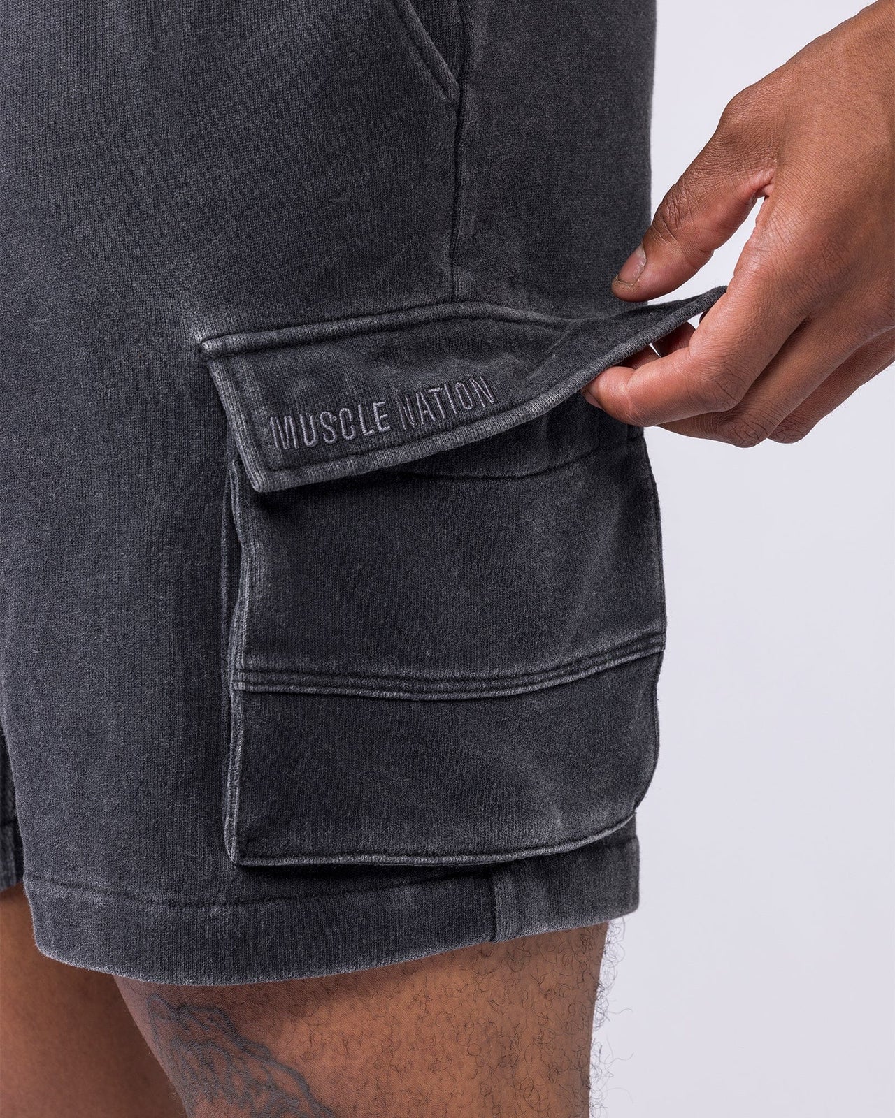 Weekender Vintage Cargo 5" Shorts Washed Black - Muscle Nation men's cargo shorts, view 6
