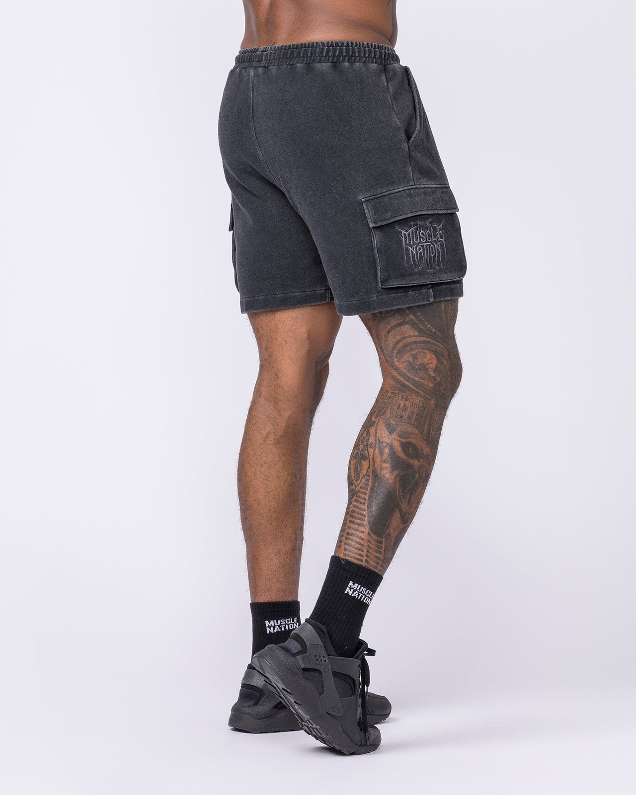 Weekender Vintage Cargo 5" Shorts Washed Black - Muscle Nation men's cargo shorts, view 7
