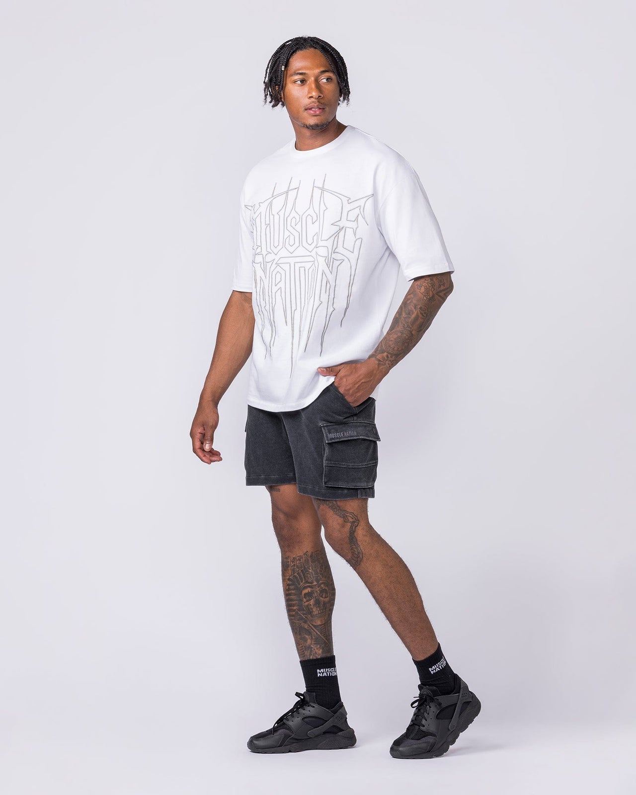 Weekender Vintage Cargo 5" Shorts Washed Black - Muscle Nation men's cargo shorts, view 8