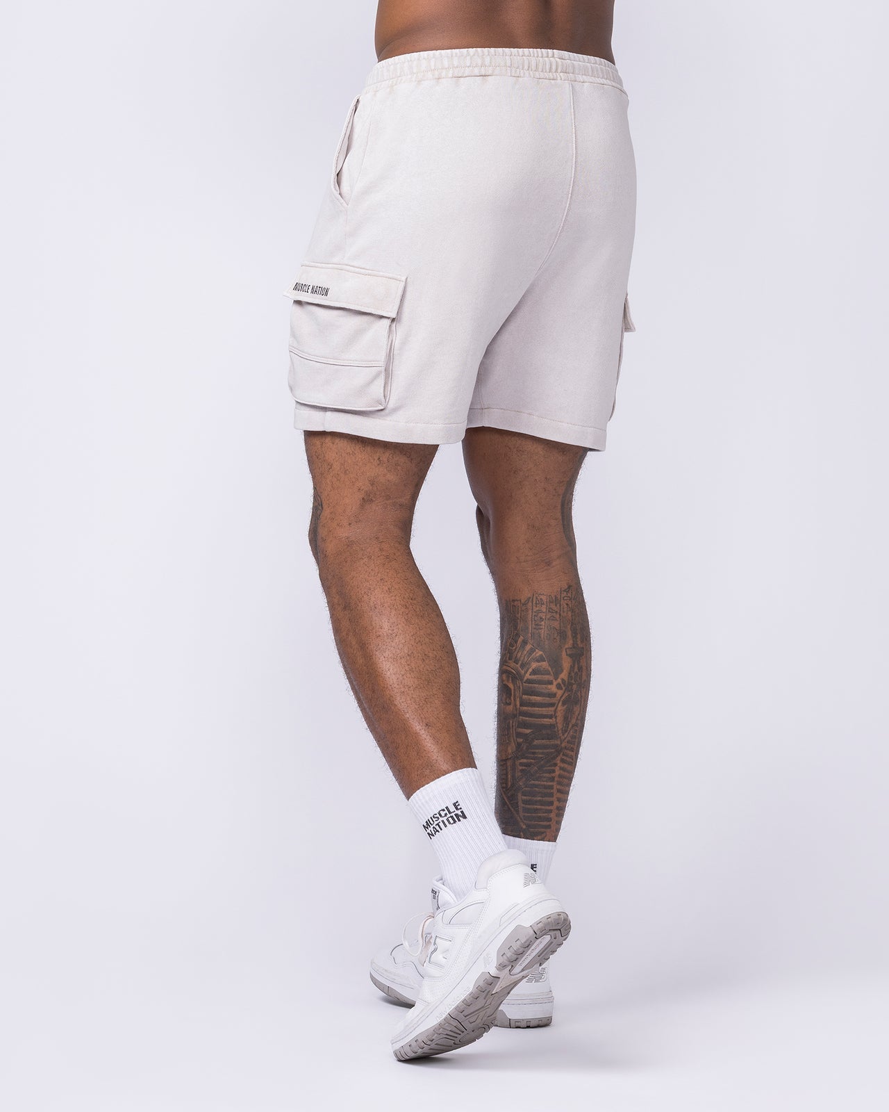 Weekender Vintage Cargo 5" Shorts Washed Cream - Muscle Nation men's cargo shorts, view 2
