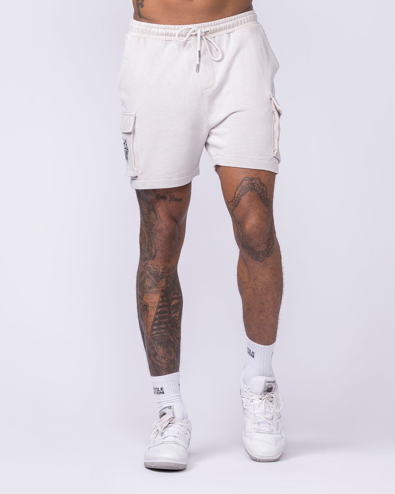 Weekender Vintage Cargo 5" Shorts Washed Cream - Muscle Nation men's cargo shorts, view 3