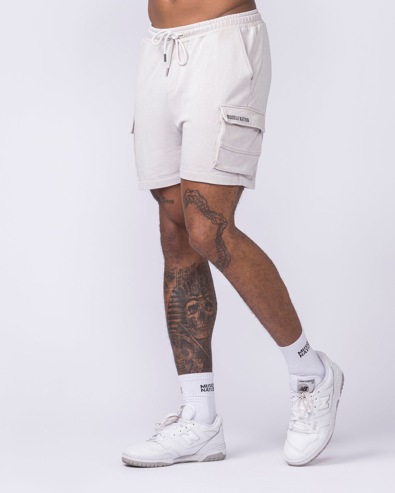 Weekender Vintage Cargo 5" Shorts Washed Cream - Muscle Nation men's cargo shorts, view 4