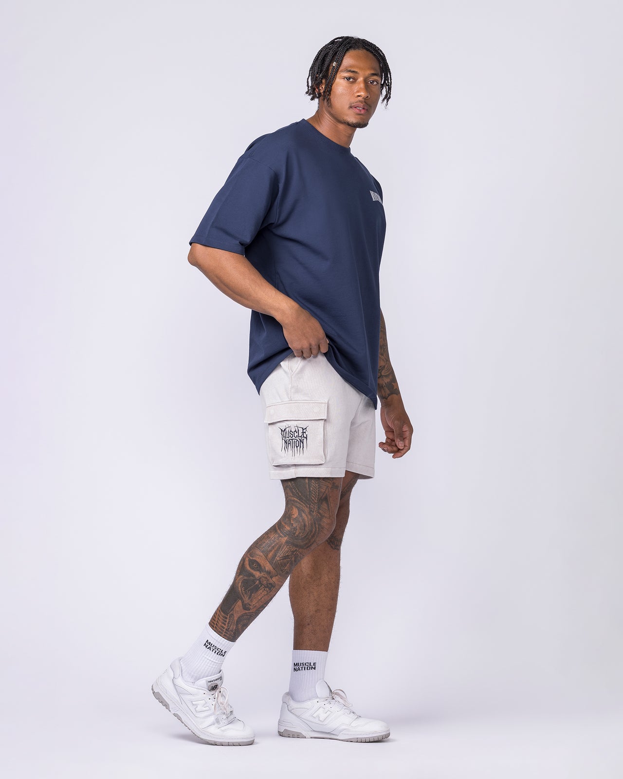 Weekender Vintage Cargo 5" Shorts Washed Cream - Muscle Nation men's cargo shorts, view 6