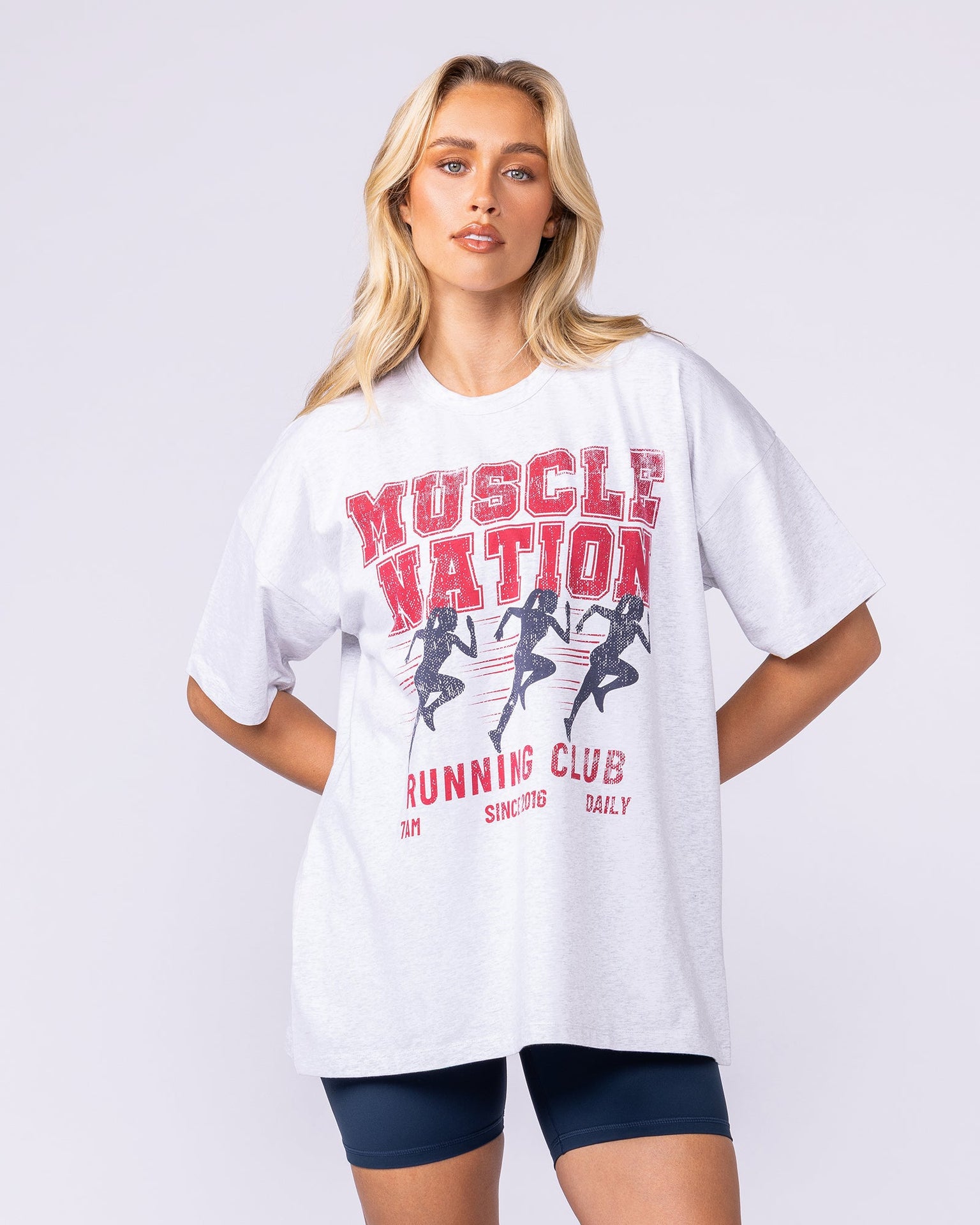 Womens Running Club Oversized Tee - Snow Grey Marl-T-Shirts-XXS-1125174SNGRYMR-XXS-MNAPPRL45327-3-Muscle Nation