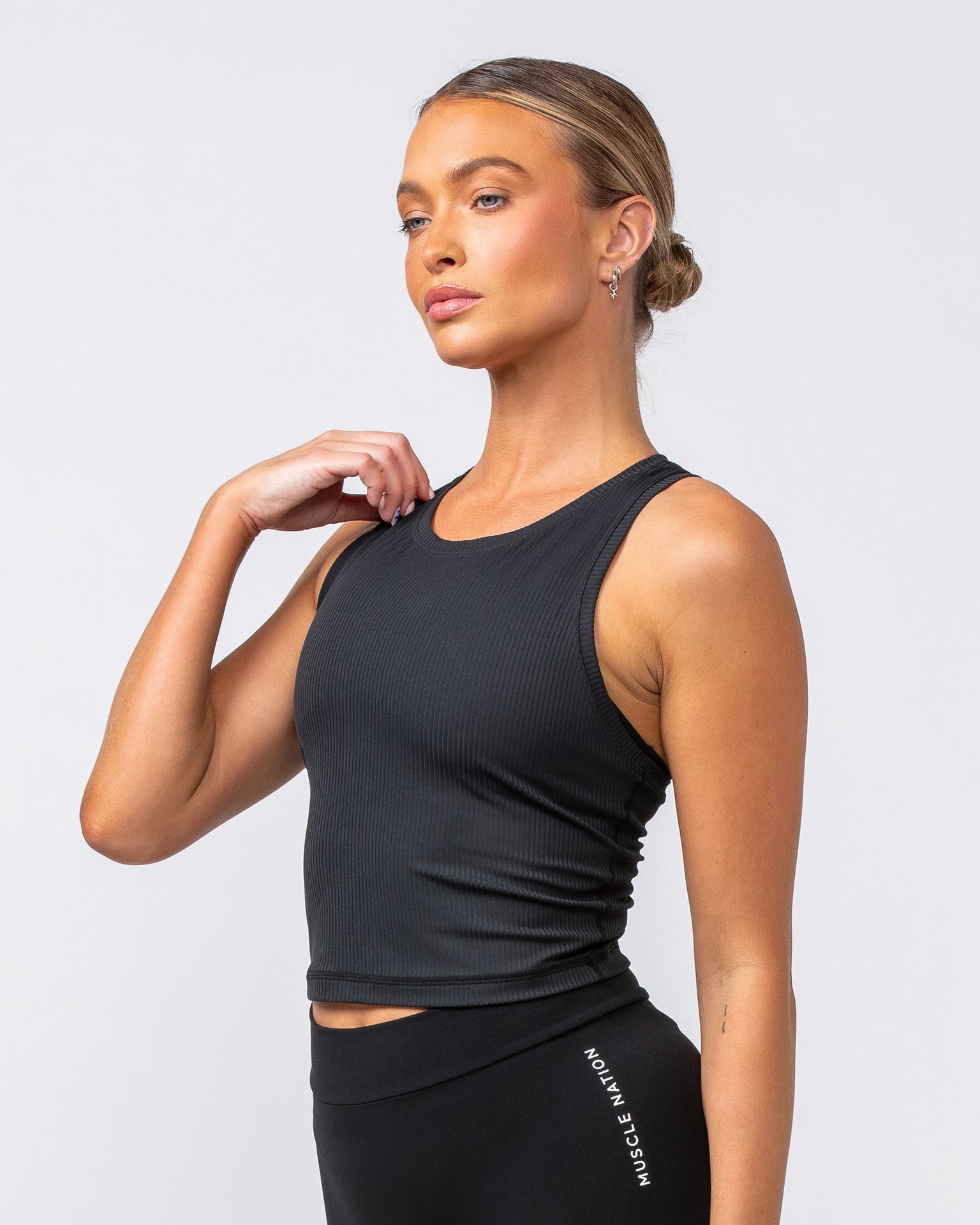 Rib Staple Cropped Tank - Black-Singlets & Tanks-XXS-082432BLK-XXS-MNAPPRL32388-3-Muscle Nation