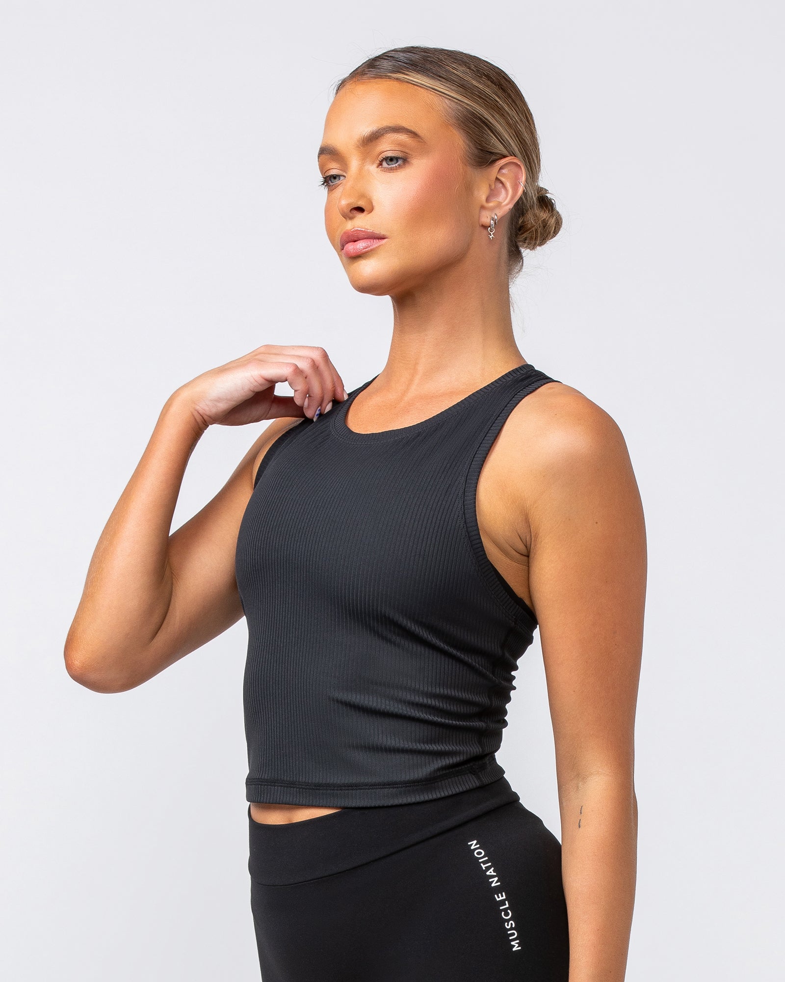 Rib Staple Cropped Tank - Black-Singlets & Tanks-XXS-082432BLK-XXS-MNAPPRL32388-3-Muscle Nation