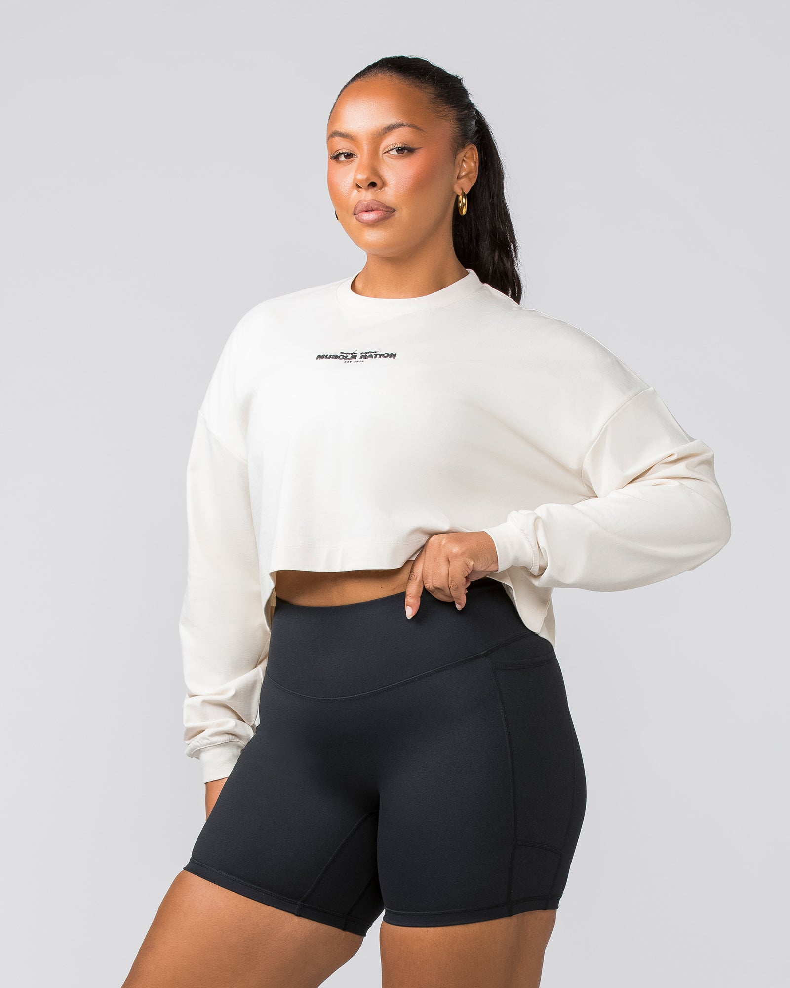 Pace Cropped Long Sleeve Tee - Dew-Long Sleeve T-Shirts-XXS-022458DEW-XXS-MNAPPRL31104-2-Muscle Nation