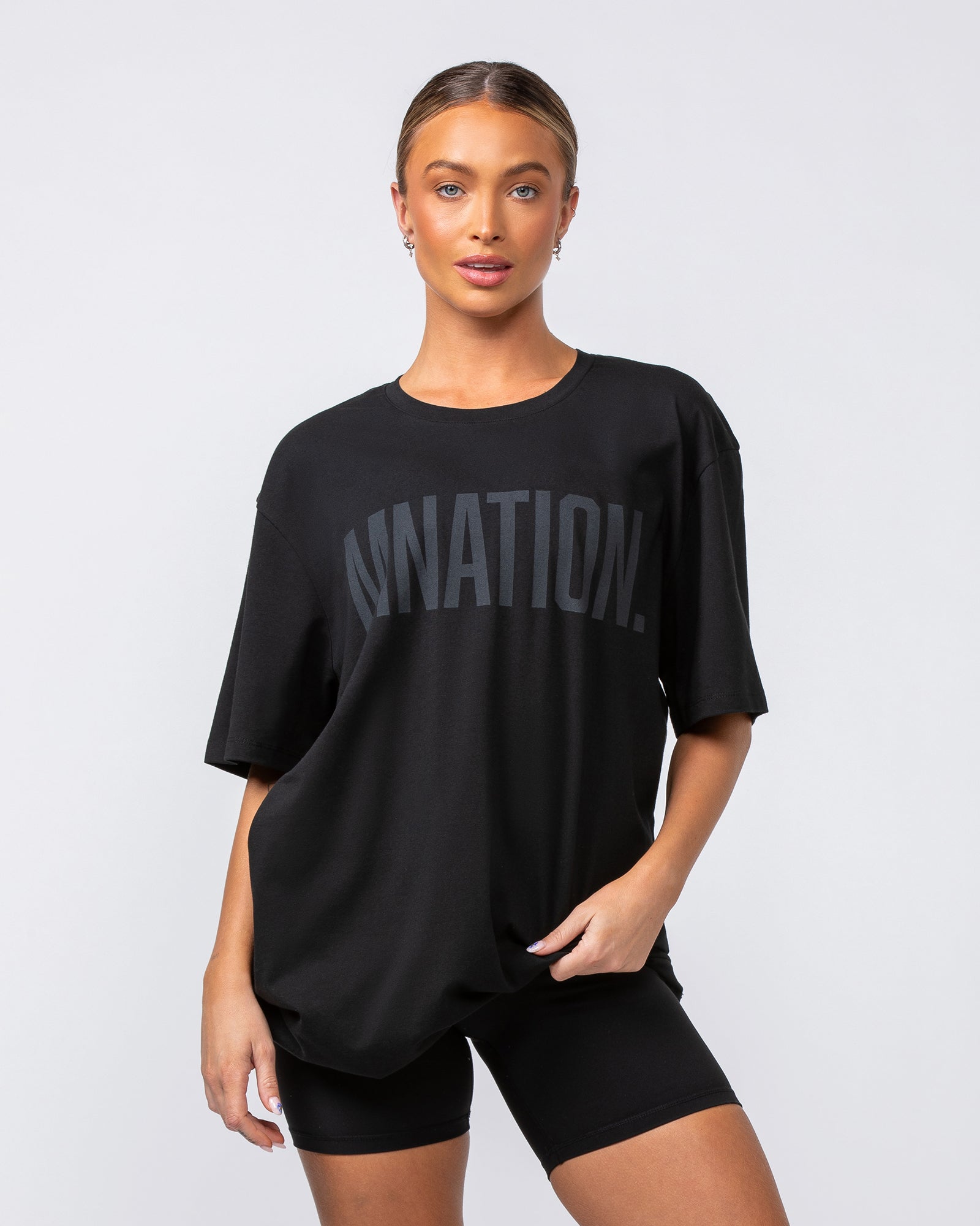 Oversized Tonal Tee - Black-T-Shirts-S-042395BLK-S-MNAPPRL24301-7-Muscle Nation